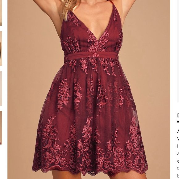 NWT Lulus A Love to Remember Wine Red Lace Backless Skater Dress - Size XS - Picture 4 of 11